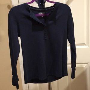 LLBean Women’s Navy Cotton Waffle Henley S Petite